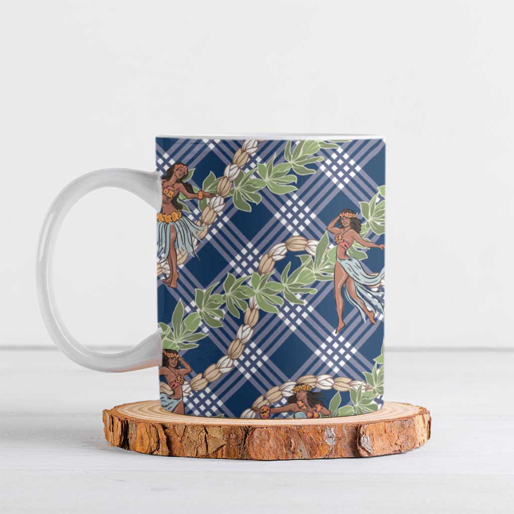 Navy Blue Palaka Hula Girls Seamless Hawaii Aloha Ceramic Mug - Polynesian Pride