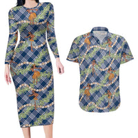 Navy Blue Palaka Hula Girls Seamless Hawaii Aloha Couples Matching Long Sleeve Bodycon Dress and Hawaiian Shirt LT7 Navy Blue - Polynesian Pride