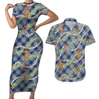 Navy Blue Palaka Hula Girls Seamless Hawaii Aloha Couples Matching Short Sleeve Bodycon Dress and Hawaiian Shirt LT7 Navy Blue - Polynesian Pride