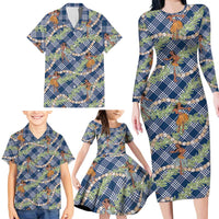 Navy Blue Palaka Hula Girls Seamless Hawaii Aloha Family Matching Long Sleeve Bodycon Dress and Hawaiian Shirt LT7 - Polynesian Pride