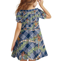 Navy Blue Palaka Hula Girls Seamless Hawaii Aloha Family Matching Mermaid Dress and Hawaiian Shirt LT7 - Polynesian Pride