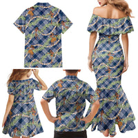Navy Blue Palaka Hula Girls Seamless Hawaii Aloha Family Matching Mermaid Dress and Hawaiian Shirt LT7 - Polynesian Pride