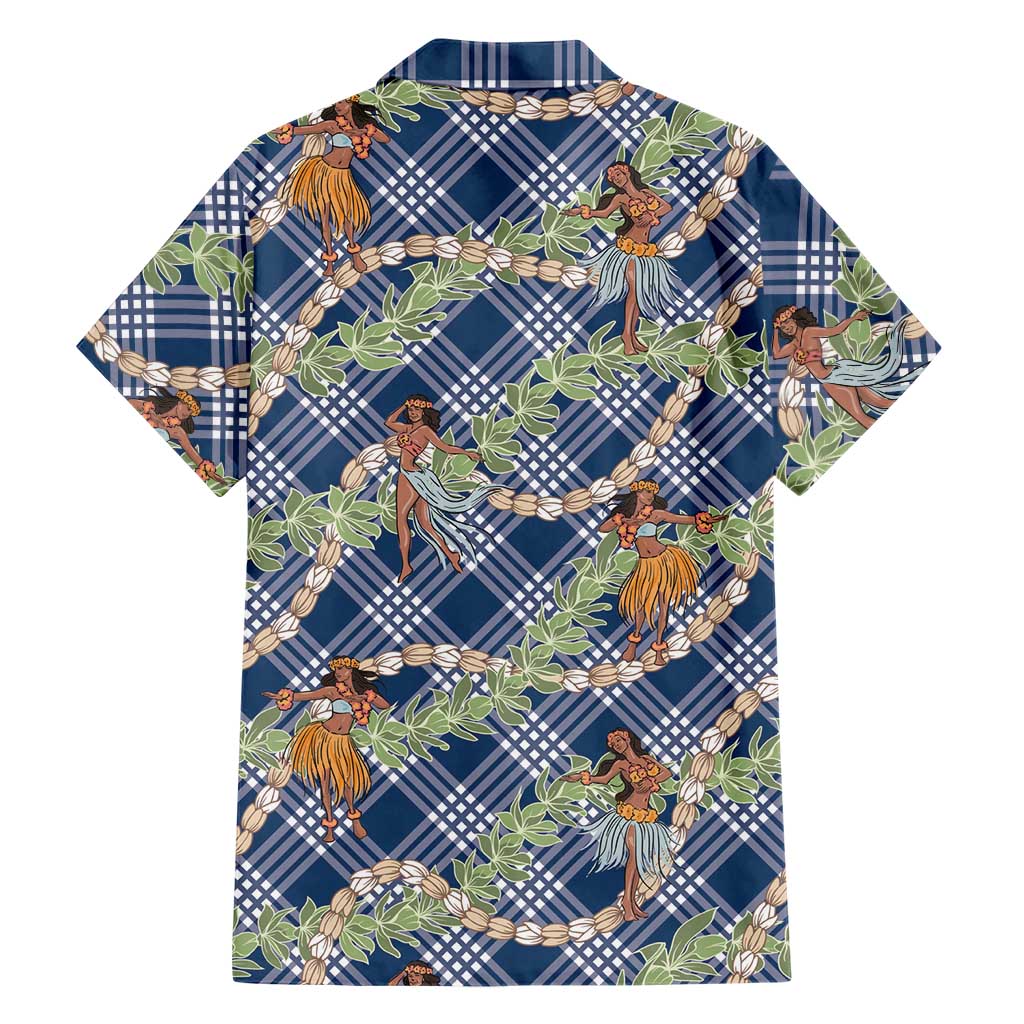 Navy Blue Palaka Hula Girls Seamless Hawaii Aloha Family Matching Mermaid Dress and Hawaiian Shirt LT7 - Polynesian Pride