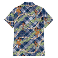 Navy Blue Palaka Hula Girls Seamless Hawaii Aloha Family Matching Mermaid Dress and Hawaiian Shirt LT7 - Polynesian Pride