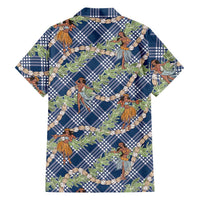 Navy Blue Palaka Hula Girls Seamless Hawaii Aloha Family Matching Off Shoulder Maxi Dress and Hawaiian Shirt LT7 - Polynesian Pride