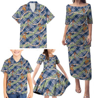 Navy Blue Palaka Hula Girls Seamless Hawaii Aloha Family Matching Puletasi and Hawaiian Shirt LT7 - Polynesian Pride