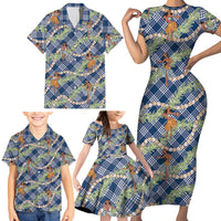 Navy Blue Palaka Hula Girls Seamless Hawaii Aloha Family Matching Short Sleeve Bodycon Dress and Hawaiian Shirt LT7 - Polynesian Pride