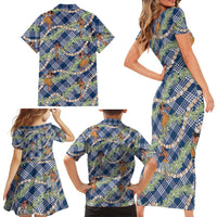 Navy Blue Palaka Hula Girls Seamless Hawaii Aloha Family Matching Short Sleeve Bodycon Dress and Hawaiian Shirt LT7 - Polynesian Pride
