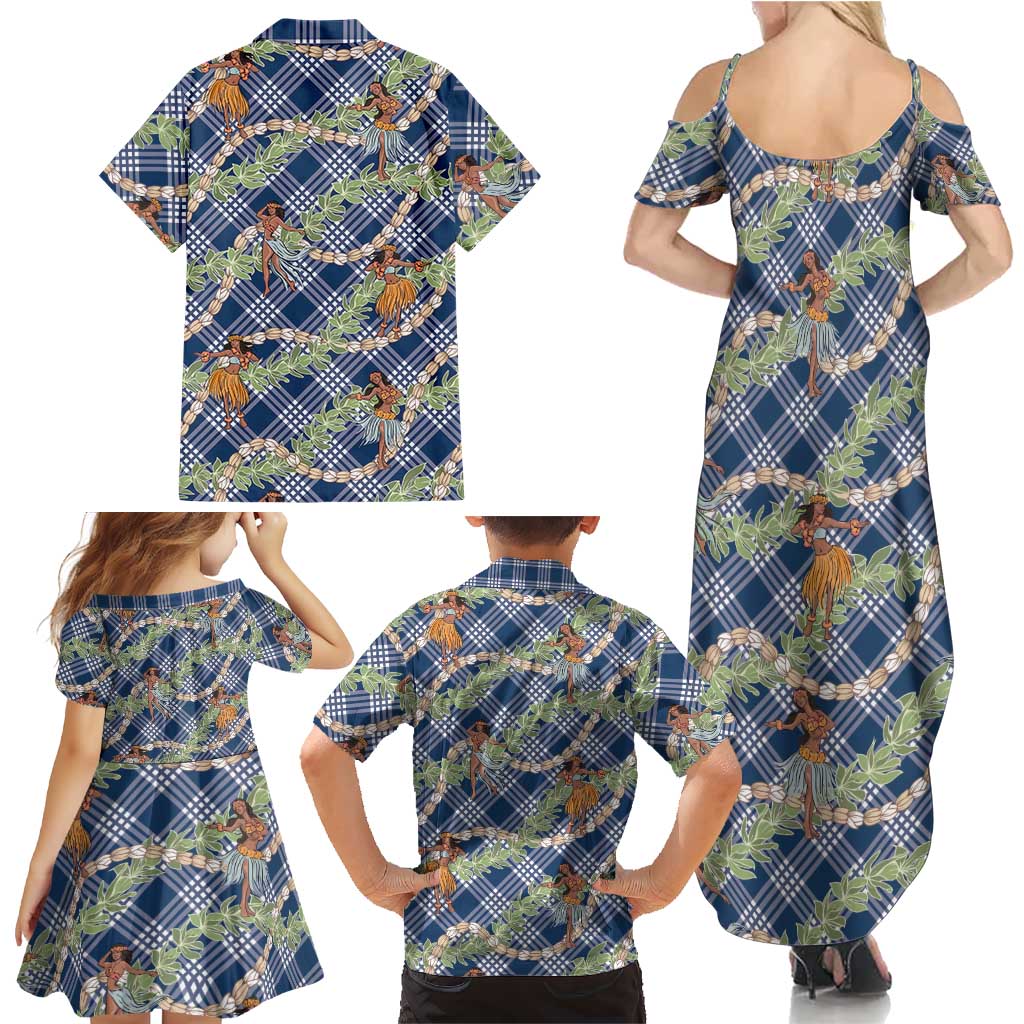 Navy Blue Palaka Hula Girls Seamless Hawaii Aloha Family Matching Summer Maxi Dress and Hawaiian Shirt LT7 - Polynesian Pride
