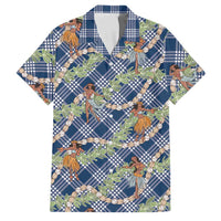 Navy Blue Palaka Hula Girls Seamless Hawaii Aloha Family Matching Summer Maxi Dress and Hawaiian Shirt LT7 Dad's Shirt - Short Sleeve Navy Blue - Polynesian Pride