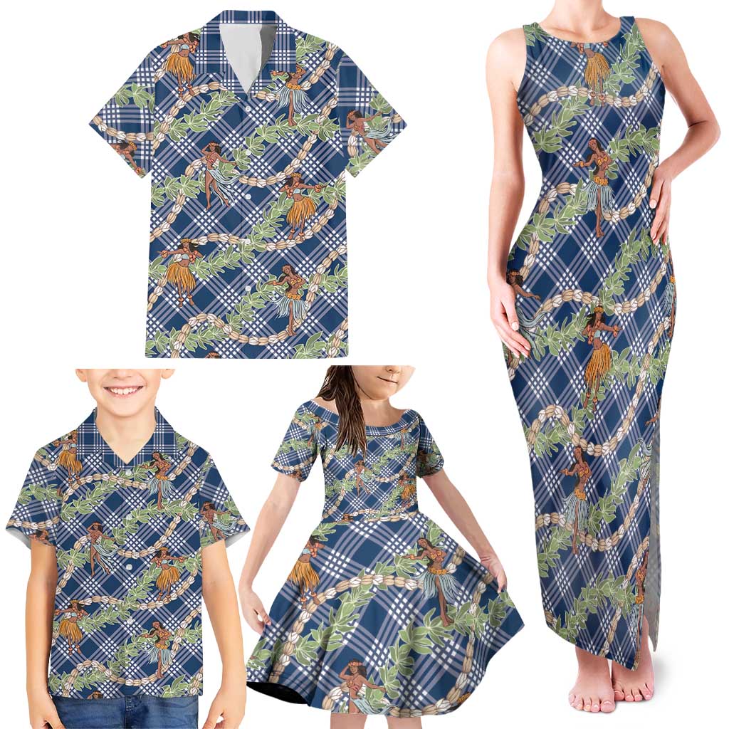 Navy Blue Palaka Hula Girls Seamless Hawaii Aloha Family Matching Tank Maxi Dress and Hawaiian Shirt LT7 - Polynesian Pride