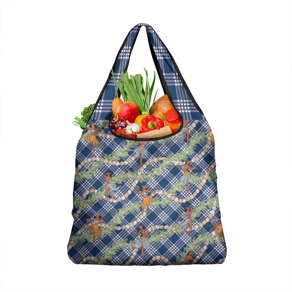 Navy Blue Palaka Hula Girls Seamless Hawaii Aloha Grocery Bag - Polynesian Pride