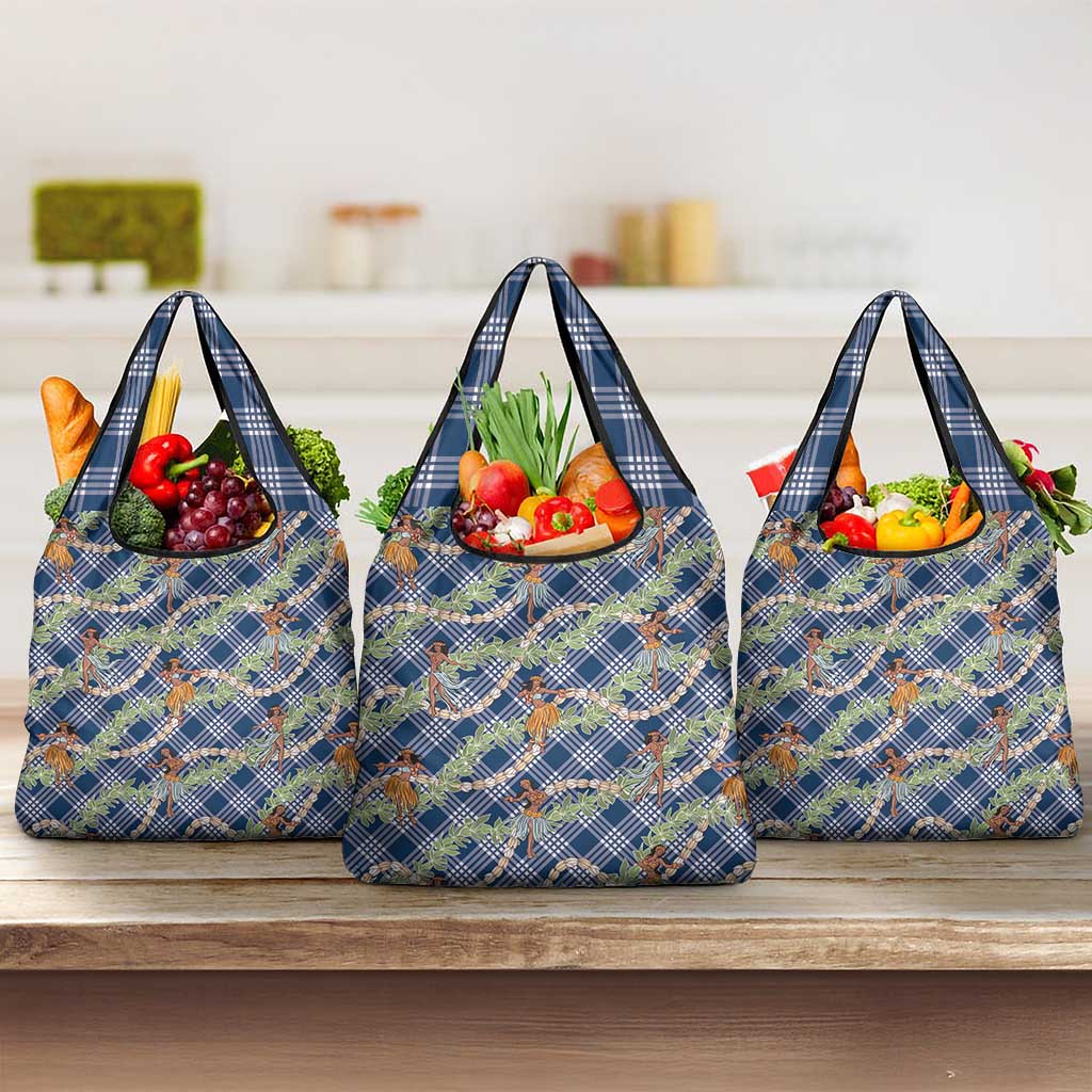 Navy Blue Palaka Hula Girls Seamless Hawaii Aloha Grocery Bag - Polynesian Pride