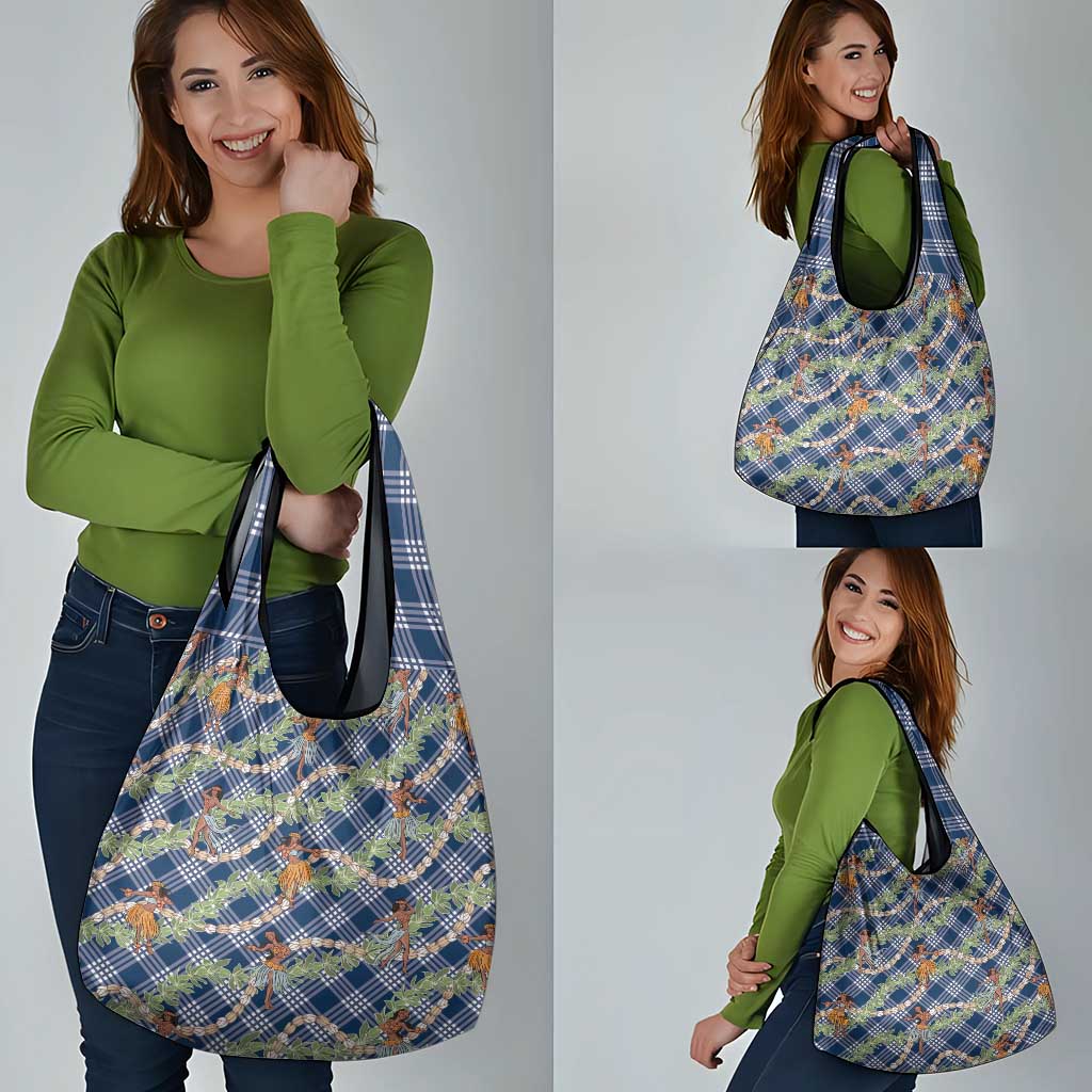 Navy Blue Palaka Hula Girls Seamless Hawaii Aloha Grocery Bag - Polynesian Pride