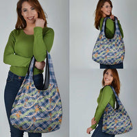 Navy Blue Palaka Hula Girls Seamless Hawaii Aloha Grocery Bag - Polynesian Pride