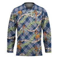 Navy Blue Palaka Hula Girls Seamless Hawaii Aloha Hockey Jersey - Polynesian Pride