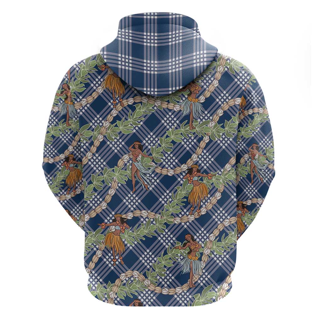 Navy Blue Palaka Hula Girls Seamless Hawaii Aloha Hoodie - Polynesian Pride