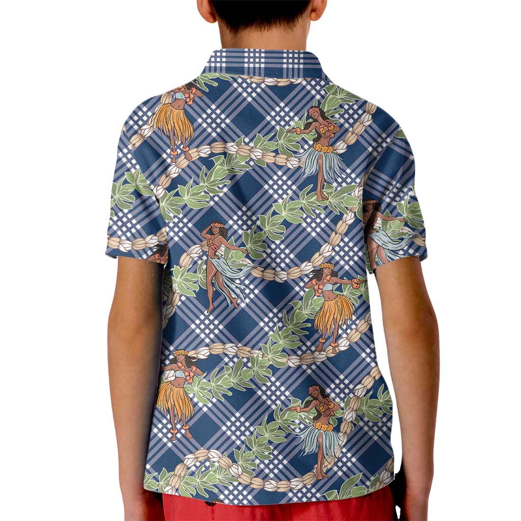 Navy Blue Palaka Hula Girls Seamless Hawaii Aloha Kid Polo Shirt - Polynesian Pride