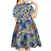 Navy Blue Palaka Hula Girls Seamless Hawaii Aloha Kid Short Sleeve Dress - Polynesian Pride