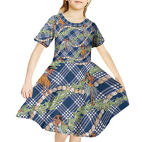 Navy Blue Palaka Hula Girls Seamless Hawaii Aloha Kid Short Sleeve Dress - Polynesian Pride