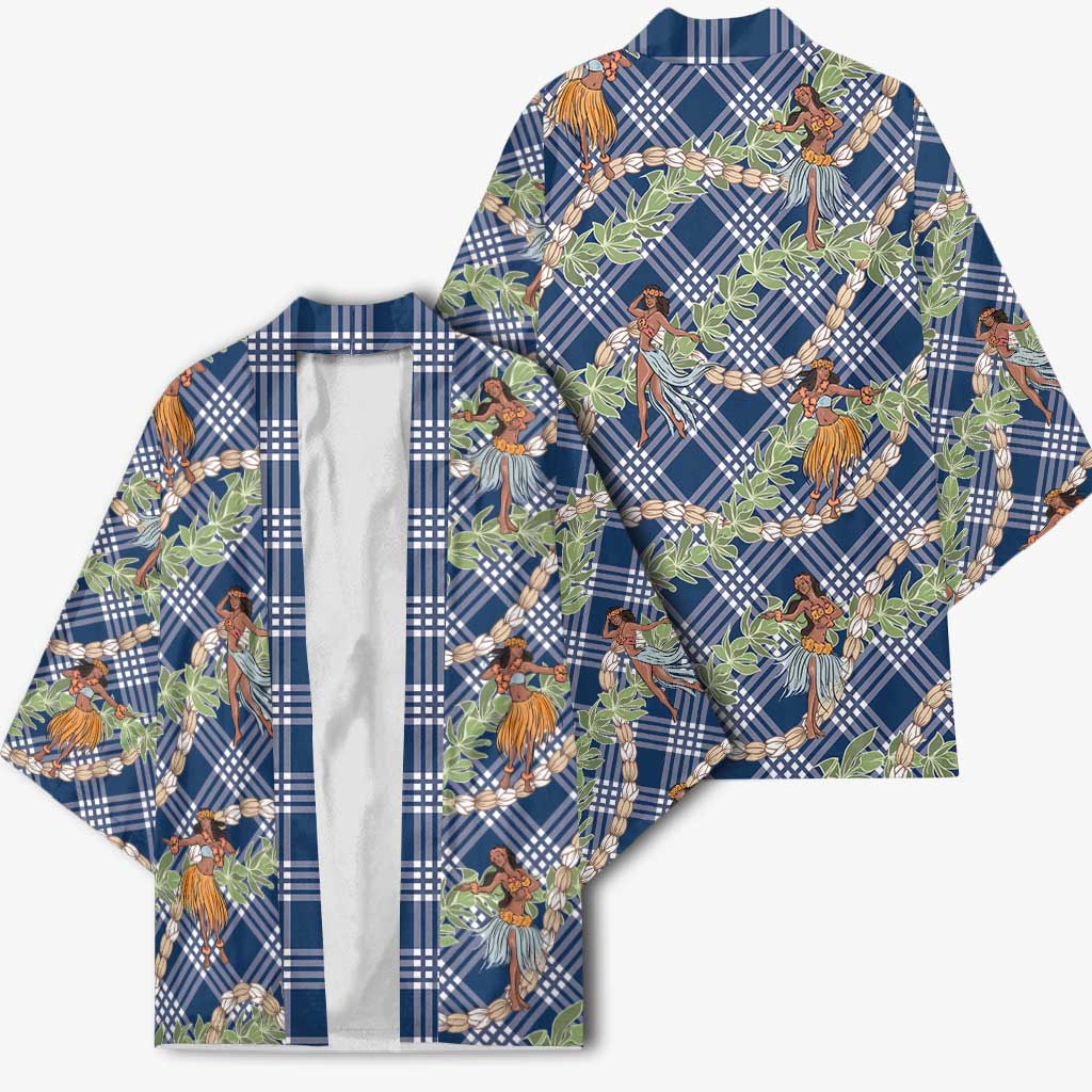 Navy Blue Palaka Hula Girls Seamless Hawaii Aloha Kimono - Polynesian Pride