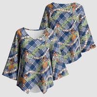 Navy Blue Palaka Hula Girls Seamless Hawaii Aloha Kimono Sleeve Blouse - Polynesian Pride