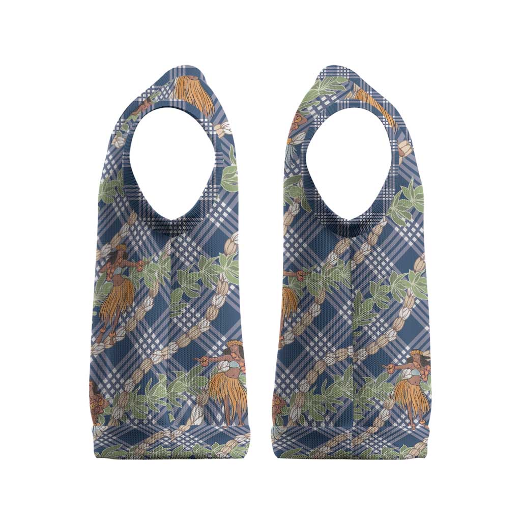 Navy Blue Palaka Hula Girls Seamless Hawaii Aloha Christmas Knitted V-Neck Vest - Polynesian Pride