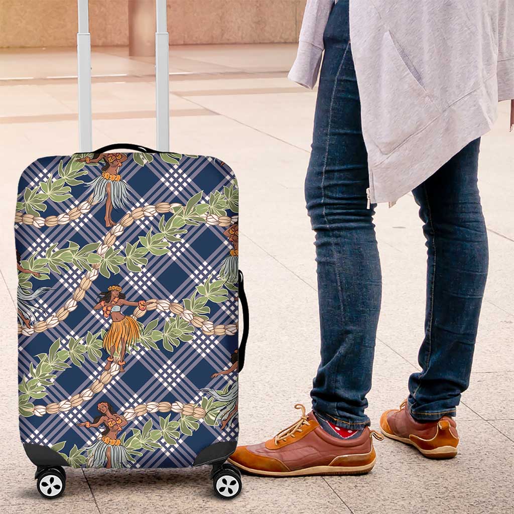 Navy Blue Palaka Hula Girls Seamless Hawaii Aloha Luggage Cover - Polynesian Pride