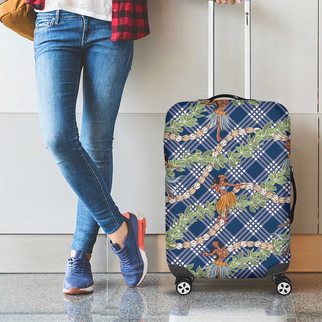 Navy Blue Palaka Hula Girls Seamless Hawaii Aloha Luggage Cover - Polynesian Pride