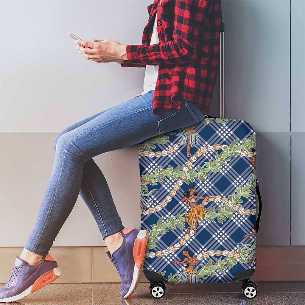 Navy Blue Palaka Hula Girls Seamless Hawaii Aloha Luggage Cover - Polynesian Pride