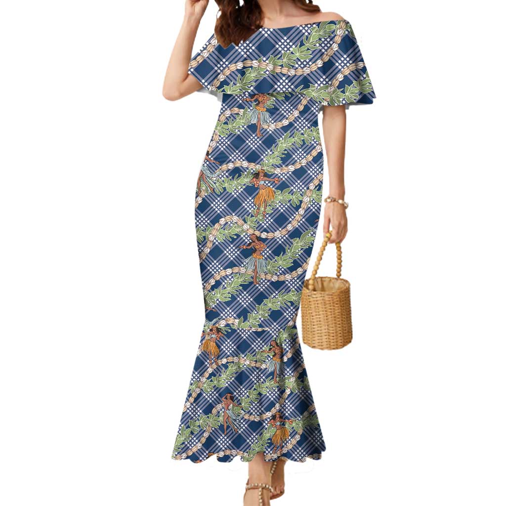 Navy Blue Palaka Hula Girls Seamless Hawaii Aloha Mermaid Dress - Polynesian Pride