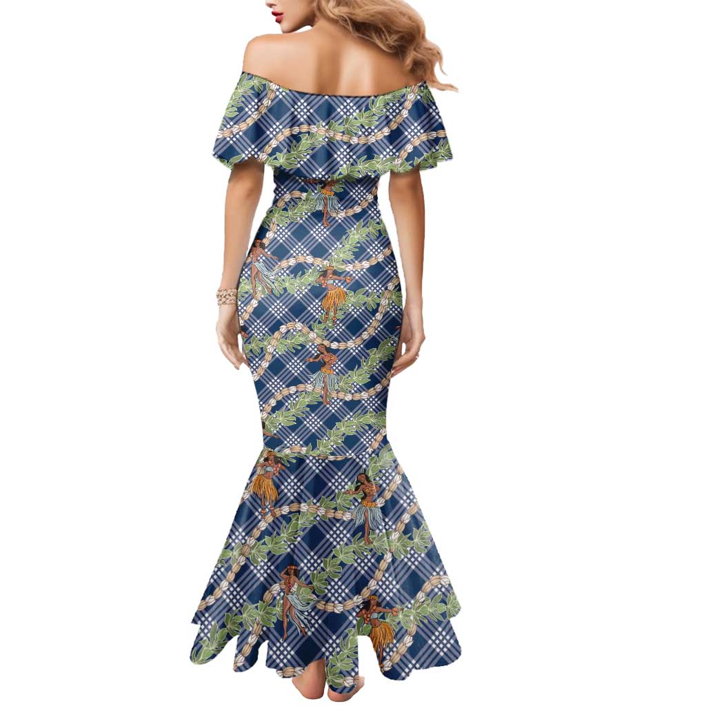 Navy Blue Palaka Hula Girls Seamless Hawaii Aloha Mermaid Dress - Polynesian Pride