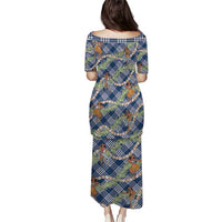 Navy Blue Palaka Hula Girls Seamless Hawaii Aloha Puletasi - Polynesian Pride