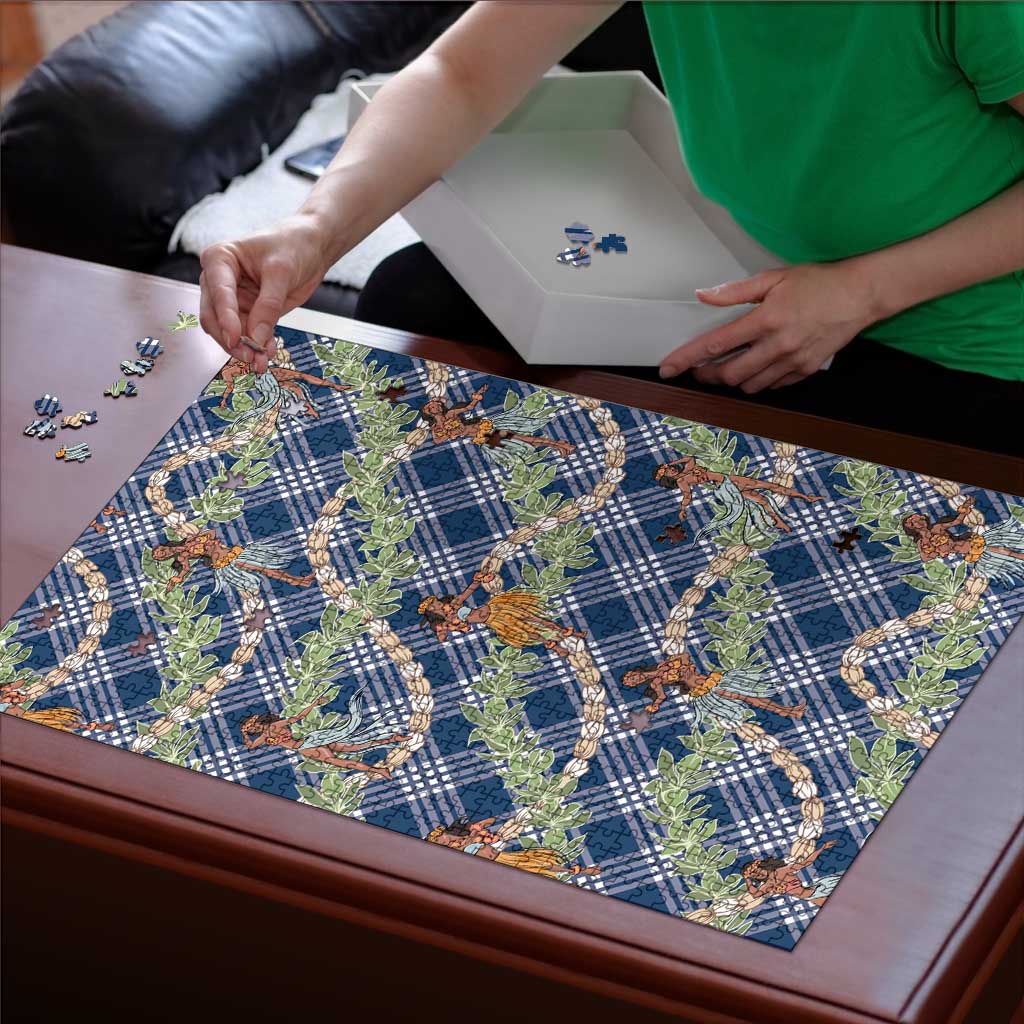 Navy Blue Palaka Hula Girls Seamless Hawaii Aloha Puzzle - Polynesian Pride
