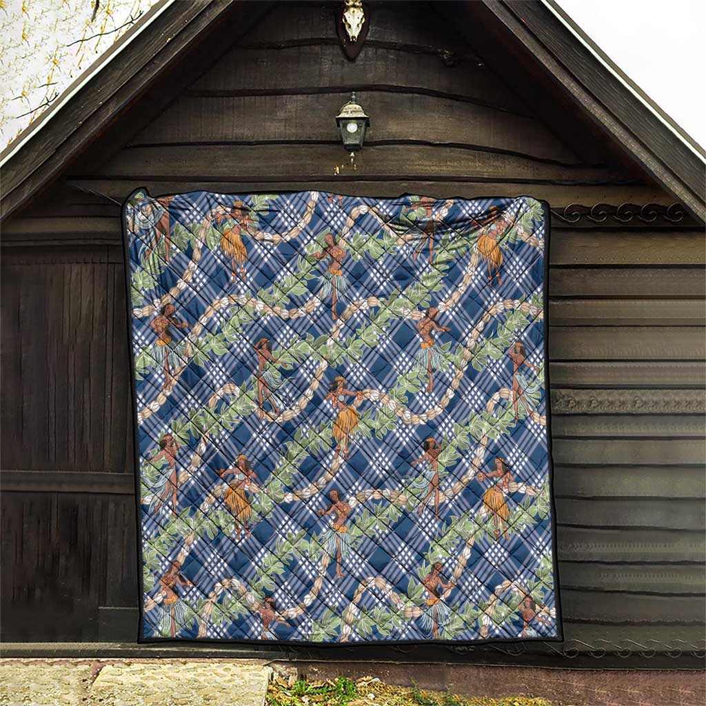 Navy Blue Palaka Hula Girls Seamless Hawaii Aloha Quilt - Polynesian Pride