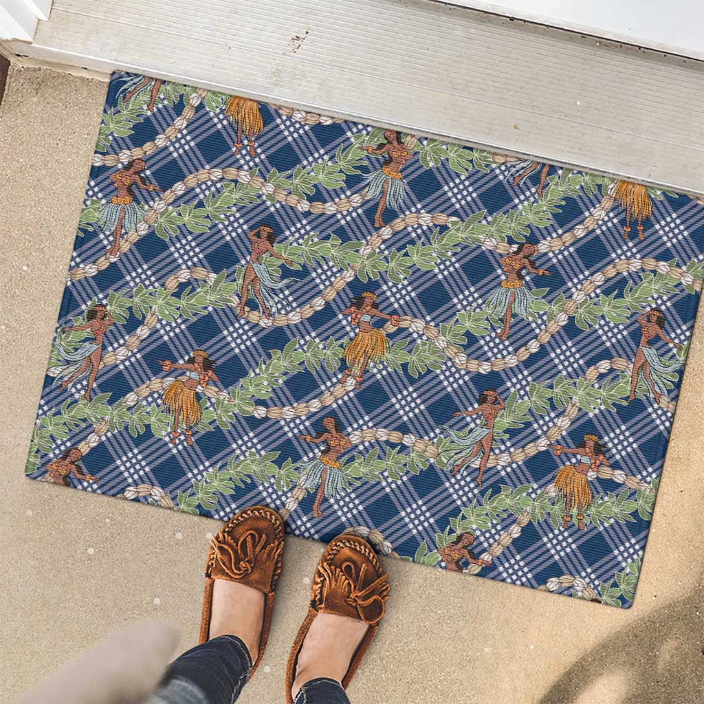 Navy Blue Palaka Hula Girls Seamless Hawaii Aloha Rubber Doormat - Polynesian Pride