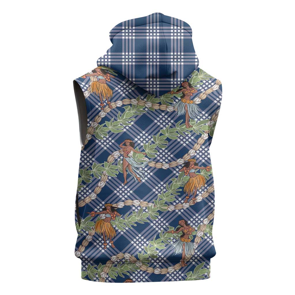 Navy Blue Palaka Hula Girls Seamless Hawaii Aloha Sleeveless Hoodie - Polynesian Pride