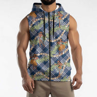 Navy Blue Palaka Hula Girls Seamless Hawaii Aloha Sleeveless Zip Hoodie - Polynesian Pride