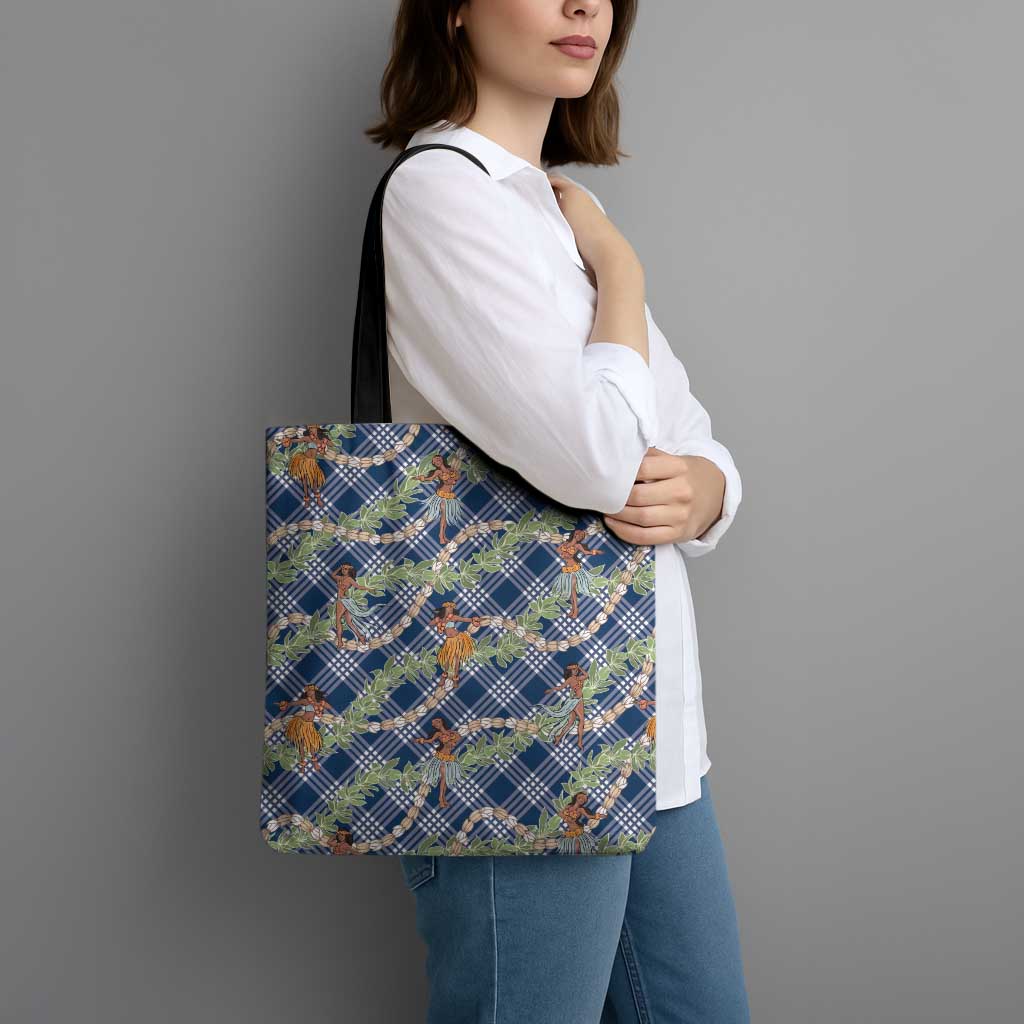 Navy Blue Palaka Hula Girls Seamless Hawaii Aloha Tote Bag - Polynesian Pride