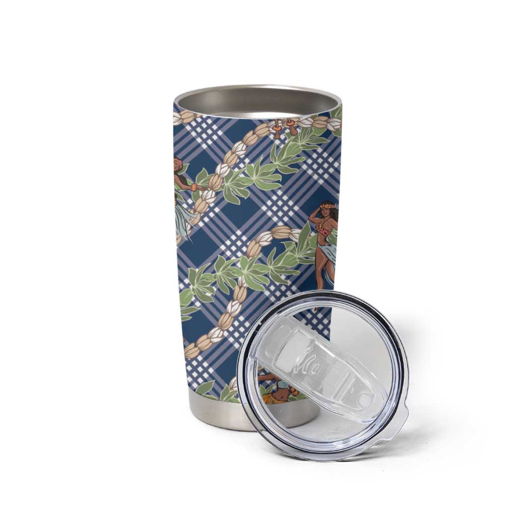 Navy Blue Palaka Hula Girls Seamless Hawaii Aloha Tumbler Cup LT7 - Polynesian Pride