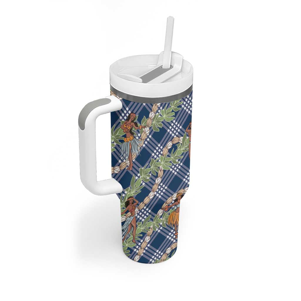 Navy Blue Palaka Hula Girls Seamless Hawaii Aloha Tumbler With Handle - Polynesian Pride