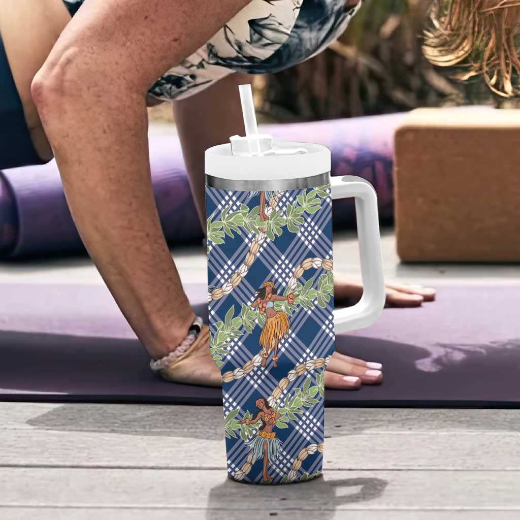 Navy Blue Palaka Hula Girls Seamless Hawaii Aloha Tumbler With Handle - Polynesian Pride