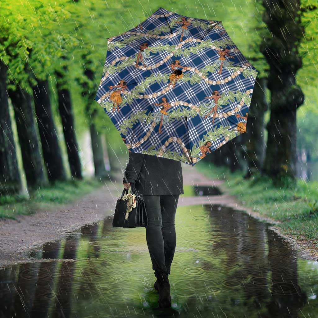 Navy Blue Palaka Hula Girls Seamless Hawaii Aloha Umbrella - Polynesian Pride