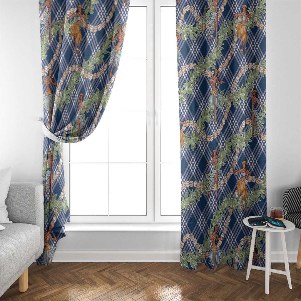 Navy Blue Palaka Hula Girls Seamless Hawaii Aloha Window Curtain - Polynesian Pride