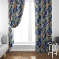 Navy Blue Palaka Hula Girls Seamless Hawaii Aloha Window Curtain - Polynesian Pride