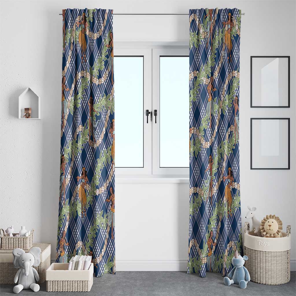 Navy Blue Palaka Hula Girls Seamless Hawaii Aloha Window Curtain - Polynesian Pride