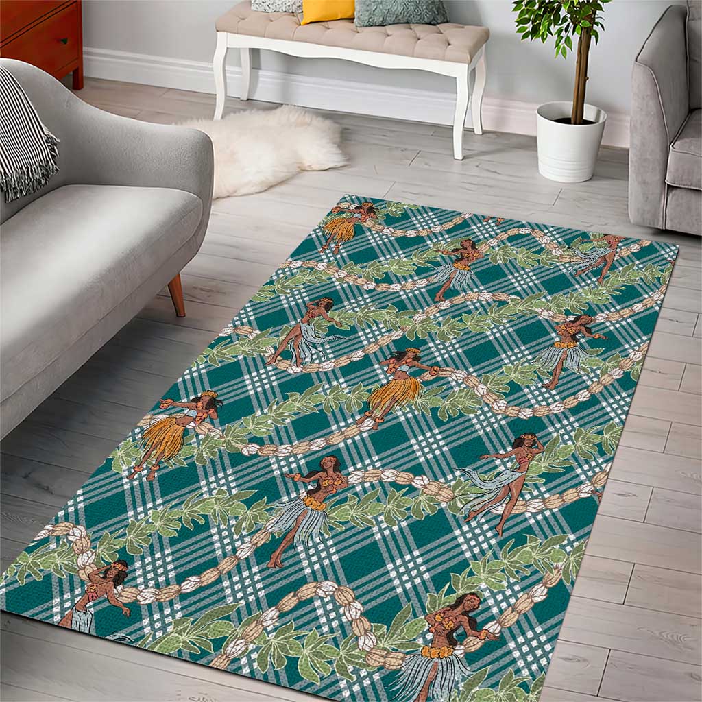 Teal Palaka Hula Girls Seamless Hawaii Aloha Area Rug - Polynesian Pride