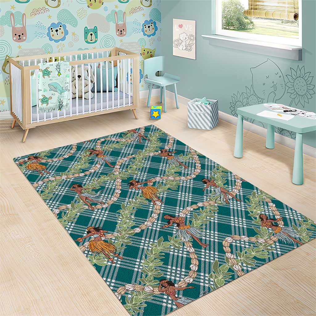 Teal Palaka Hula Girls Seamless Hawaii Aloha Area Rug - Polynesian Pride