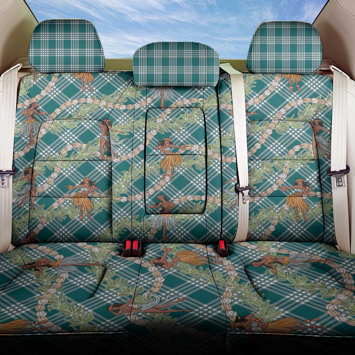 Teal Palaka Hula Girls Seamless Hawaii Aloha Back Car Seat Cover LT7 One Size Teal - Polynesian Pride