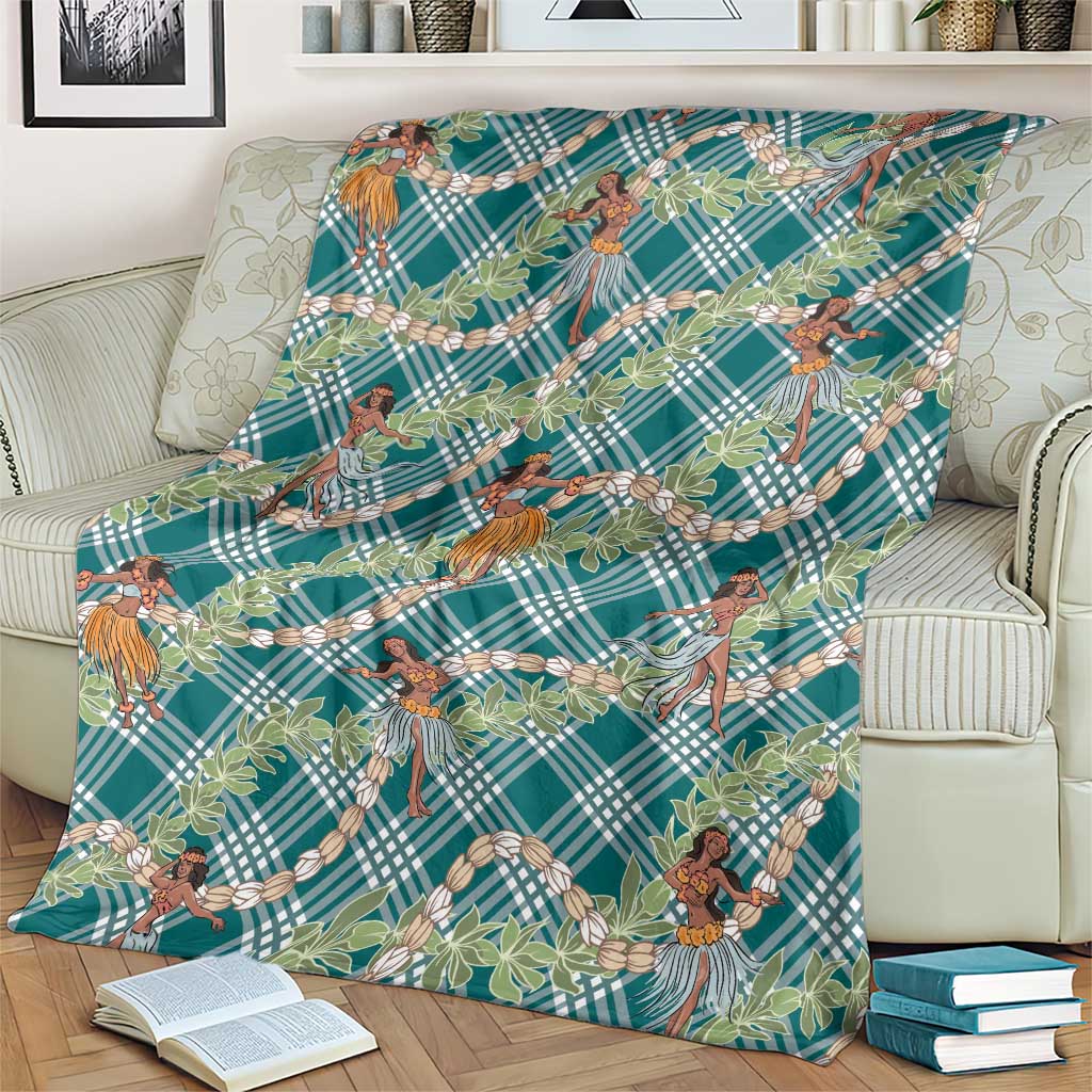 Teal Palaka Hula Girls Seamless Hawaii Aloha Blanket - Polynesian Pride